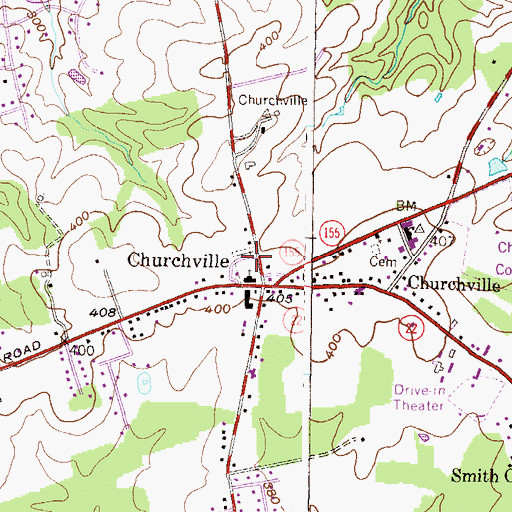 Topographic Map of Churchville Cemetery, MD