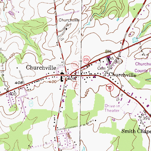 Topographic Map of Churchville Post Office, MD