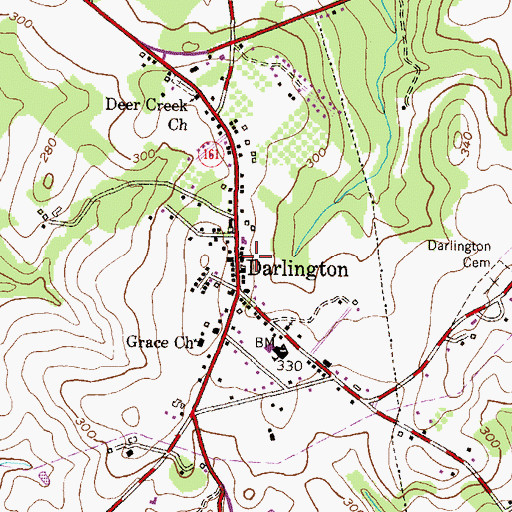 Topographic Map of Darlington Post Office, MD