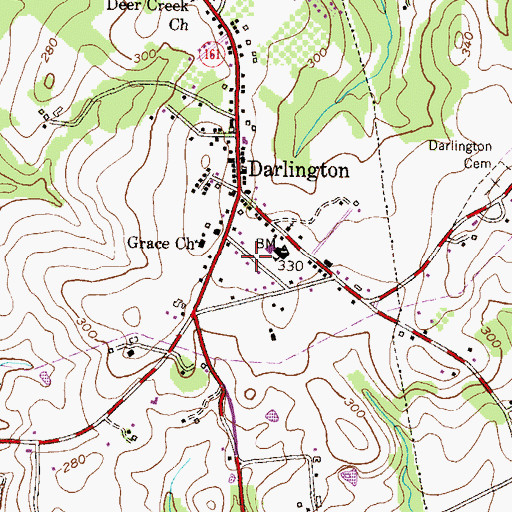 Topographic Map of Darlington-Battle Swamp Historic District, MD