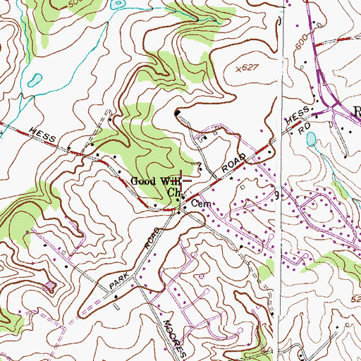 Topographic Map of Foxwood, MD