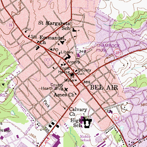 Topographic Map of Harford County Courthouse, MD