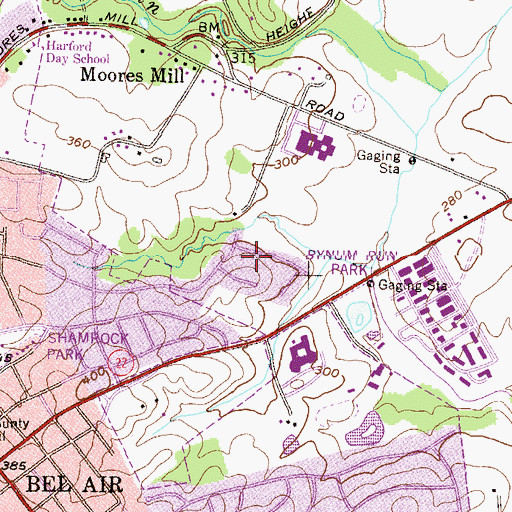 Topographic Map of Harford Woods, MD
