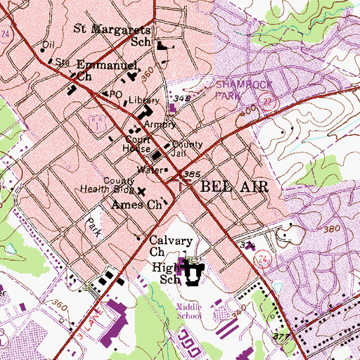 Topographic Map of Main Street Shopping Center, MD