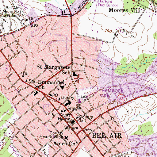 Topographic Map of Saint Margarets Roman Catholic Church, MD