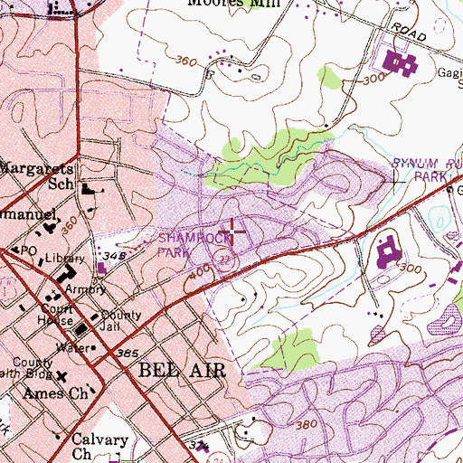 Topographic Map of Shamrock, MD