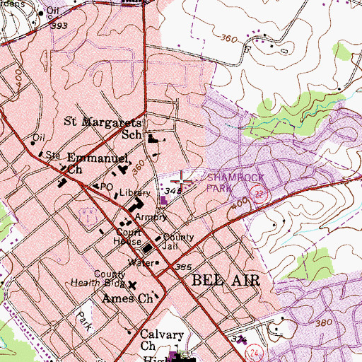 Topographic Map of Shamrock Park, MD