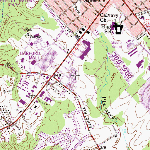 Topographic Map of Tollgate Mall Shopping Center, MD