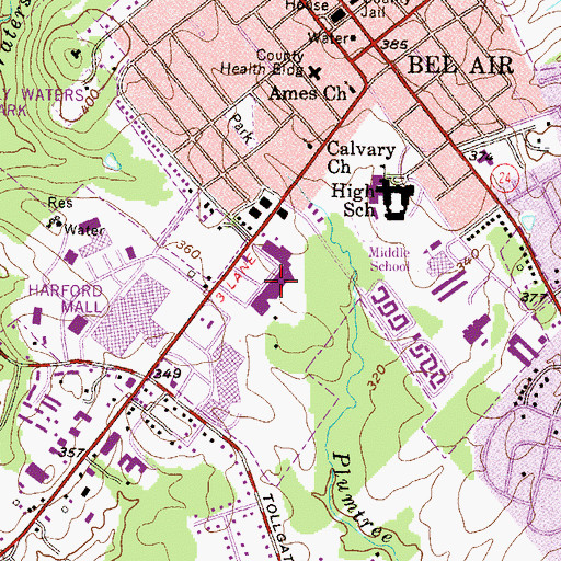 Topographic Map of Bel Air Plaza Shopping Center, MD