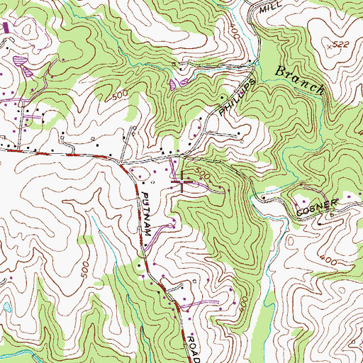 Topographic Map of Putnam View Estates, MD