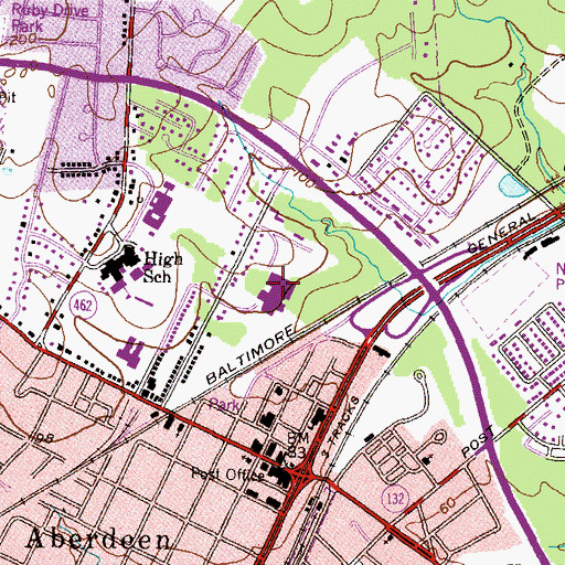 Topographic Map of Aberdeen Middle School, MD