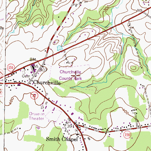 Topographic Map of Churchville County Park, MD