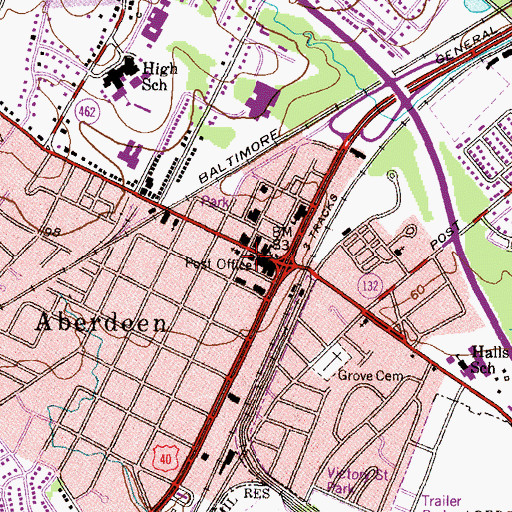 Topographic Map of Aberdeen Post Office, MD