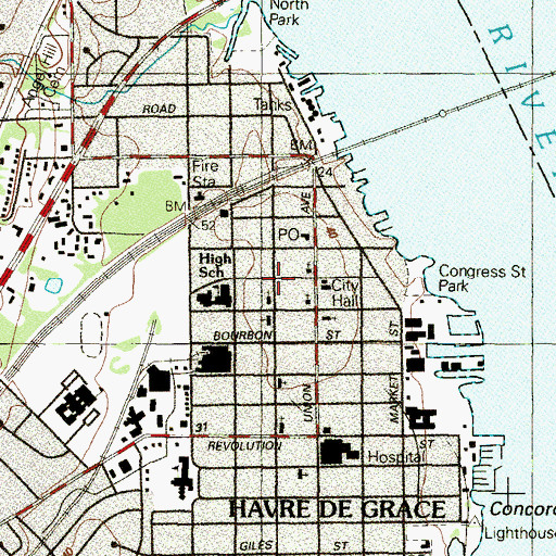 Topographic Map of Havre de Grace Historic District, MD