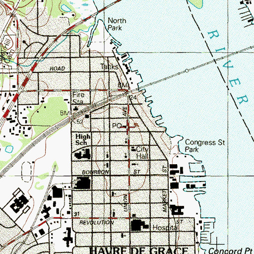 Topographic Map of Havre de Grace Post Office, MD
