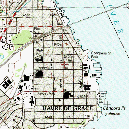 Topographic Map of Havre de Grace United Methodist Church, MD