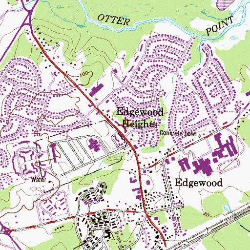 Topographic Map of Edgewood Square Shopping Center, MD