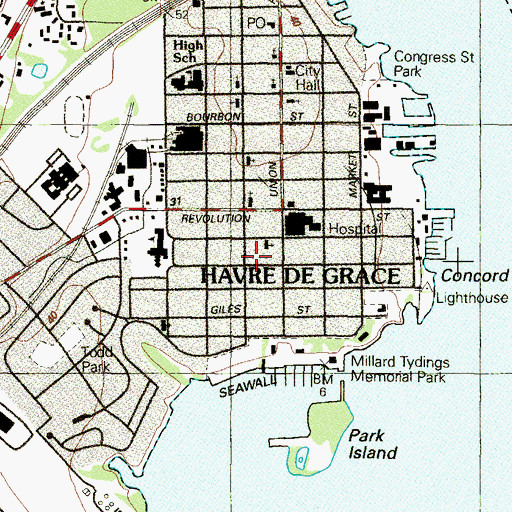 Topographic Map of Havre de Grace Public School (historical), MD