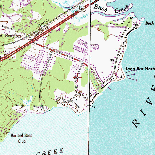 Topographic Map of Long Bar Harbor, MD