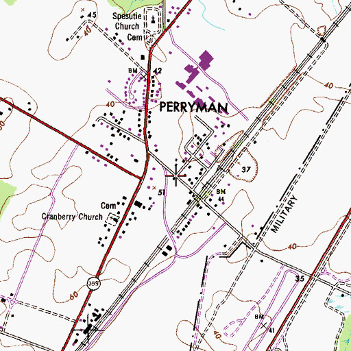 Topographic Map of Perryman Post Office, MD