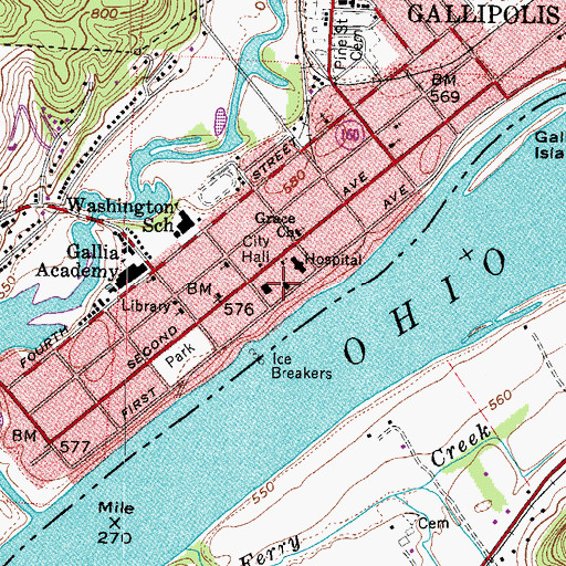 Topographic Map of Holzer School of Nursing (historical), OH