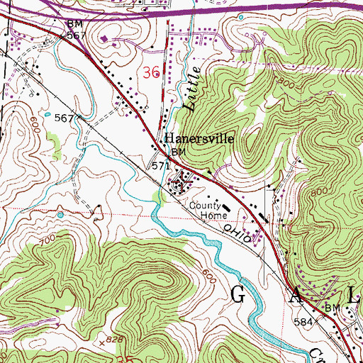 Topographic Map of Maxatawney Subdivision, OH