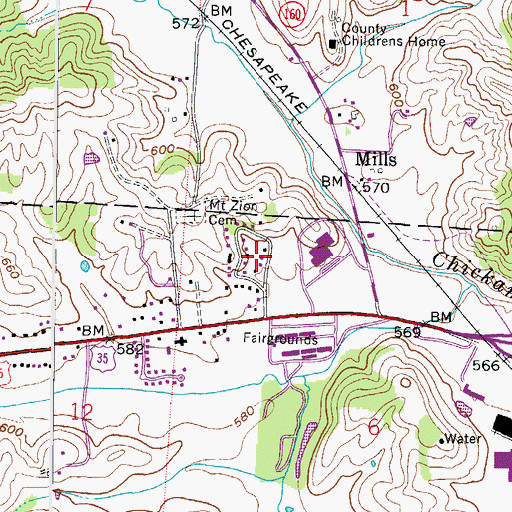 Topographic Map of Mills Village, OH