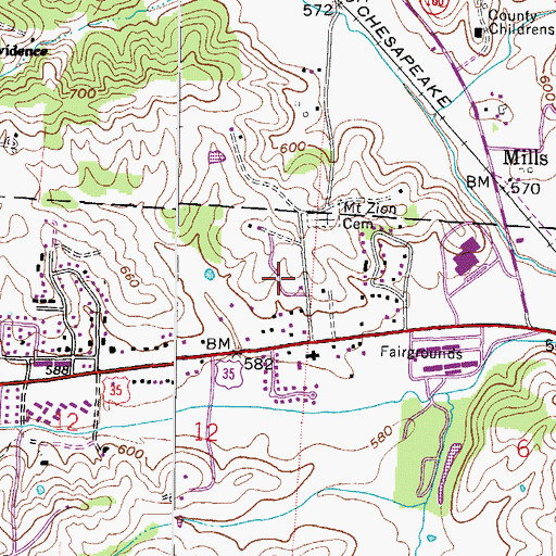 Topographic Map of Mount Zion Subdivision, OH
