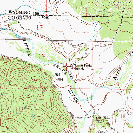 Topographic Map of Three Forks Ranch, CO