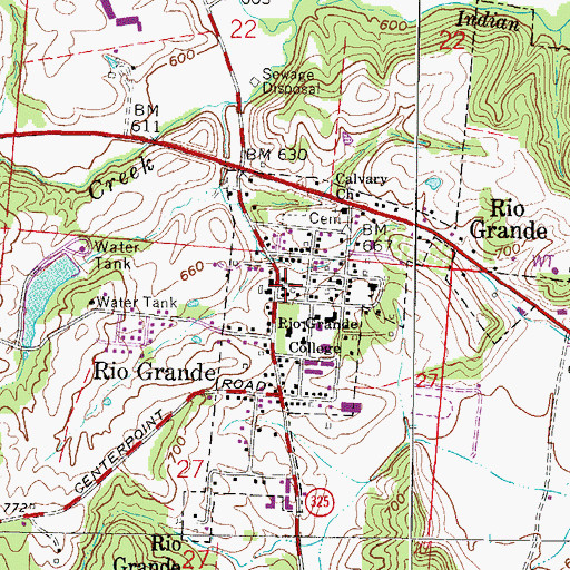Topographic Map of Rio Grande Post Office, OH