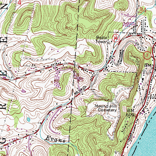 Topographic Map of Sanders Subdivision, OH