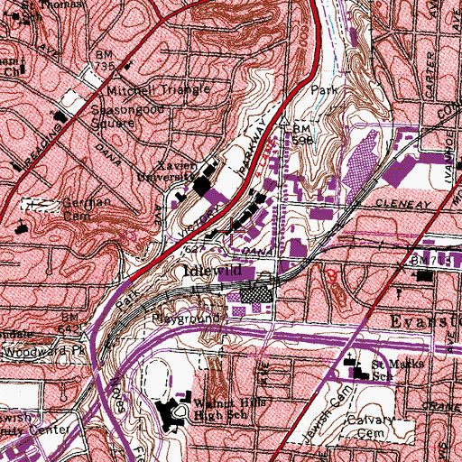 Topographic Map of Alumni Hall, OH
