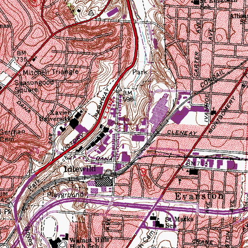 Topographic Map of Walsh Hall, OH