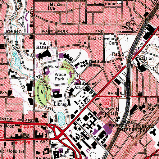 Topographic Map of Gund Hall, OH
