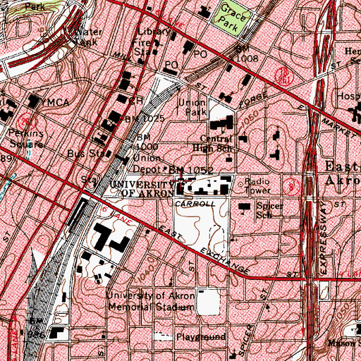 Topographic Map of Ayer Hall, OH