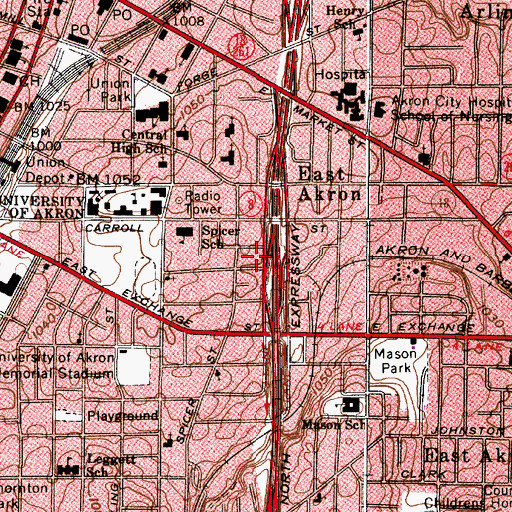 Topographic Map of Berns Residence Hall, OH
