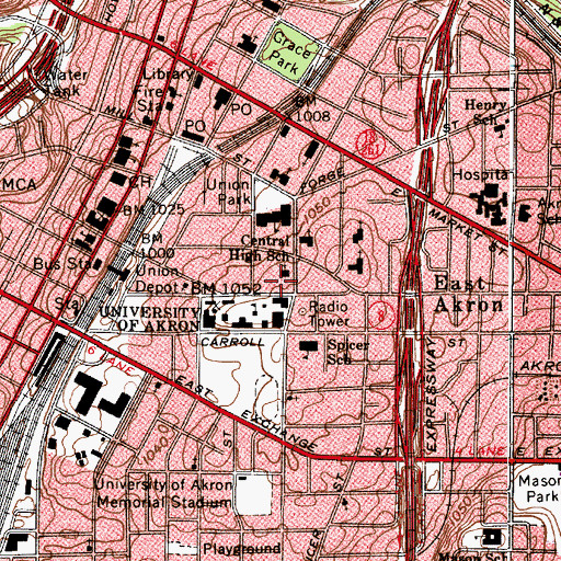 Topographic Map of Bierce Library, OH