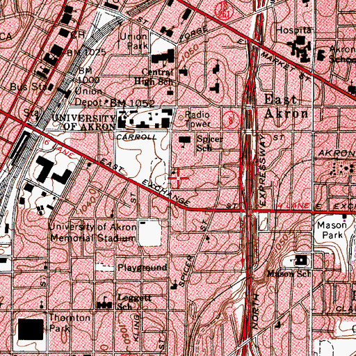 Topographic Map of Brown Street Residence Hall, OH