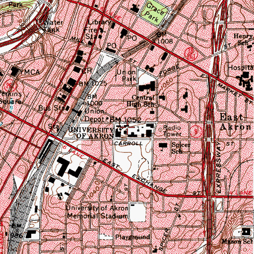 Topographic Map of Crouse Hall, OH