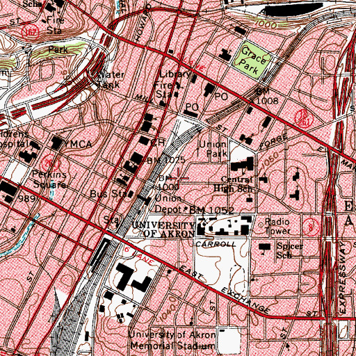 Topographic Map of E J Thomas Performing Arts Center, OH