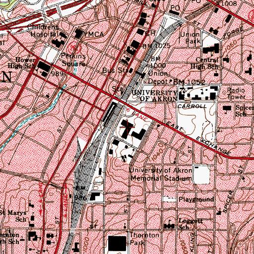 Topographic Map of Folk Hall, OH