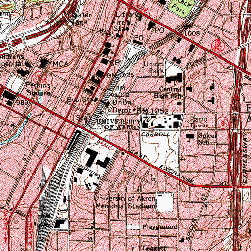 Topographic Map of Gladwin Hall, OH