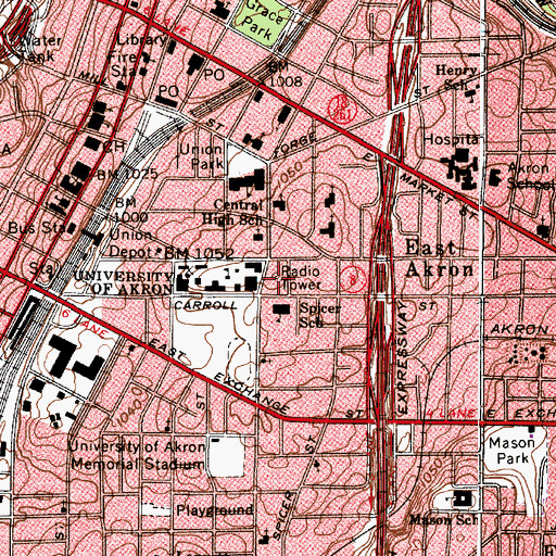 Topographic Map of James A Rhodes Health and Physical Education Building, OH