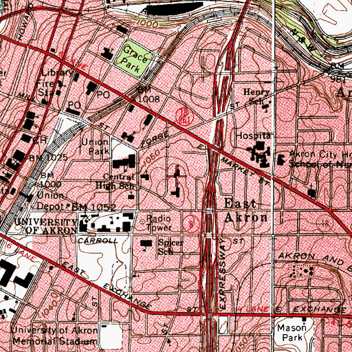 Topographic Map of Martin University Center, OH