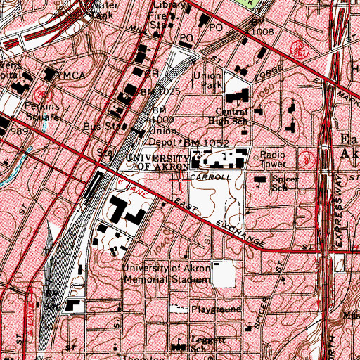 Topographic Map of Schrank Hall, OH
