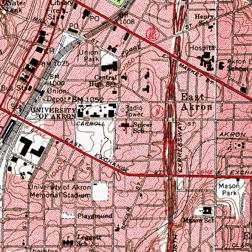 Topographic Map of Spicer Hall, OH