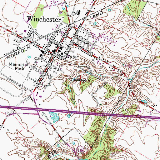 Topographic Map of Winchester Cemetery, OH