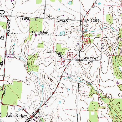 Topographic Map of Ash Ridge Cemetery, OH