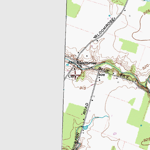 Topographic Map of Bloom Rose Cemetery, OH