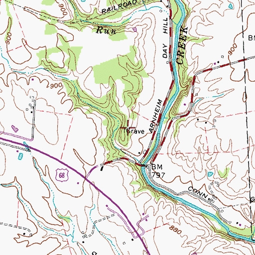 Topographic Map of Dye Cemetery, OH